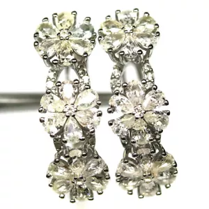 Pendientes De Zafiro Ceylon Blanco De Plata Esterlina 925 Con Baño De Oro Blanco - Imagen 1 de 4