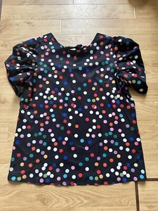Black & Multi Polka Dot Back Tie Short Sleeved Top Size S / 8 Shein - Picture 1 of 2