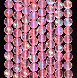 Cuentas sueltas redondas de cuarzo (vidrio) aura mística rosa de 8 mm 7" - Imagen 1 de 4