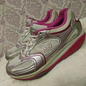 Sketchers Shape Ups Womens 7 White Pink Glitter Silver Leather Textile Sneakers - Bild 1 von 12