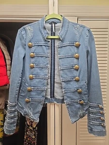 New FREE PEOPLE Military Jean Denim Jacket Size US S - Picture 1 of 8
