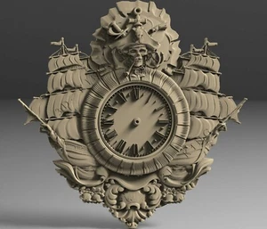 3D STL Model WALL CLOCK PIRATE & SHIPS for CNC Router Aspire Artcam 3D Printer - Picture 1 of 2