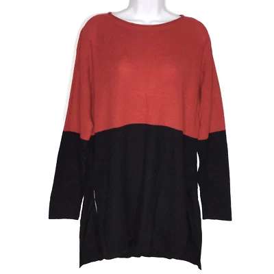 Suéter túnica suéter tejido gofre Vince Camuto para mujer M rojo negro bloque de color Foto 1 de 4