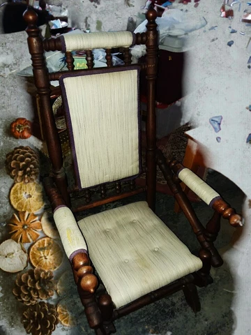 Antique 19th C Handcarved Intricately Turned Walnut Rocking Chair hair Cover