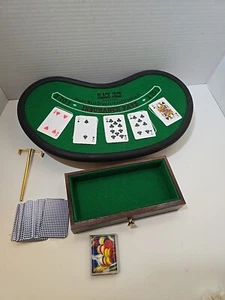 Mini Black Jack Table Game Set Table Top Wood Felt Games Cards Chips  - Picture 1 of 12