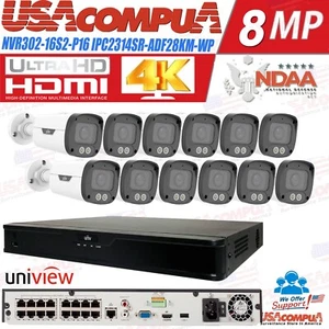 UNIVIEW 16 canales 4K NVR red Uniview 12x4MP NDAA Bullet Audio cámara kit de seguridad - Imagen 1 de 10