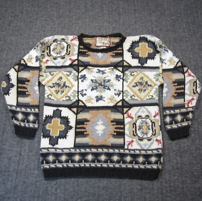 Винтажный кристалл Кобе 3D вязаный свитер женщин M коренастый пэчворк бабушка 80-х 90-х - Изображение 1 из 4
