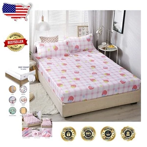 Kawaii Blush Pink Strawberry Bedding Set for Full Size Beds - Soft Microfiber - Picture 1 of 6