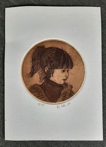 Original Radierung von Margrit Ewert handsigniert Mädchen Kind Gesicht 1980 - Bild 1 von 5