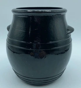 Black Milk Glass Two Handle Barrel Crock Vase Cauldron Vintage - Picture 1 of 10