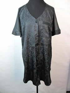 Vtg Val-Mode short robe negligee black Polyester sz M duster button front - Picture 1 of 6