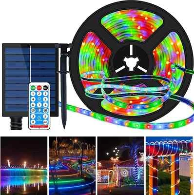 STRISCIA LED MULTICOLORE 5M CON PANNELLO RICARICA SOLARE IMPERMEABILE GIARDINO - Immagine 1 di 4