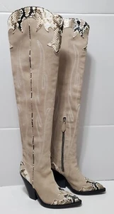 BOTAS VAQUERAS DE GAMUZA BEIGE ARENA SOBRE LA RODILLA SONORA TEXAN NUEVAS SIN CAJA MUJER TALLA 38 - Imagen 1 de 15