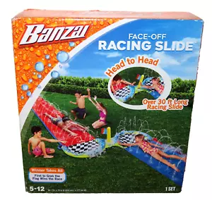 NUOVO Banzai 30 piedi Face-Off Racing scivolo d'acqua sprinkling e piscine di atterraggio spruzzi - Foto 1 di 4