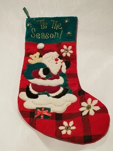 Vintage Main Joy Limited Tis The Season Plaid Floral Santa Christmas Stocking  - Picture 1 of 14
