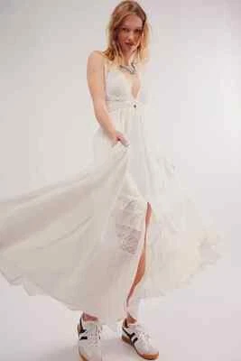 Vestido largo Free People Hadlee Maxi S 6 informal acampanado crochet blanco 42559 Foto 1 de 4