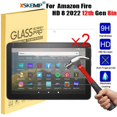 2Pcs For Amazon Fire HD 8 / HD 8 Plus 10th 12th TEMPERED GLASS Screen Protector - Image 1 of 4