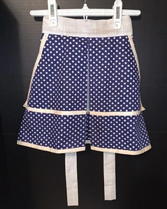 Half Apron Navy Blue White Polka Dot Vintage MCM - Picture 1 of 9