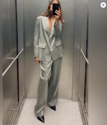 Nuevo Blazer XS S ZARA Gris Plata METÁLICO Viscosa Sencillo Pecho Claro Foto 1 de 4