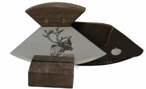 PAQUETE ALASKA - Hecho a mano UlU fábrica mango de madera de nogal Ulu y funda de cuero oscuro - Imagen 1 de 5