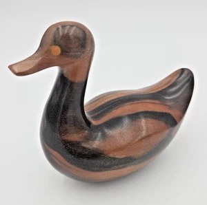 Vintage Ente Figur Ebenholz Holz handgeschnitzt Köder massiv 4,5" Eisen Holz intarsierte Augen - Bild 1 von 8