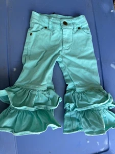 Persnickety size 2 Toddler Aqua Mint Robin egg Blue  ruffle jeans - Picture 1 of 3