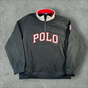Polo Ralph Lauren Fleecejacke Herren XL schwarz Viertel 1/4 Reißverschluss Spruch USA Flagge - Bild 1 von 8