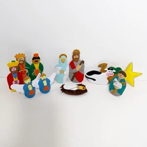 Vintage 12 Stück Handarbeit Filz Krippe Josef Maria Weisen Engel Hirte Kamel Kuh - Bild 1 von 3