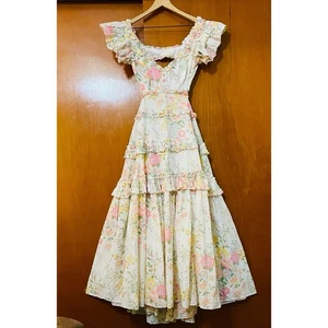 Needle & Thread Sonnenaufgang Blüte Blumen Kleid Rüschen Rückenfrei Knöchellang Größe 6 - Bild 1 von 17