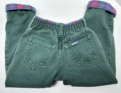 Vtg 90s Boys 4 Osh Kosh B’Gosh Denim Green Jeans Plaid Flannel Elastic Waist - Image 1 of 4