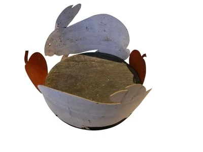  Vintage Ivan Barnett Folk Artisan Rabbit Apple Basket wood & tin 1984 Signed - Image 1 of 4