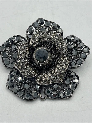 New Clear Crystals Black Glass Brooch Pendant Flower Shapped 2.5" — 第 1/4 张图片