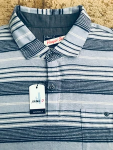 Johnnie-O Linen Blend Active Polo Shirt Mens Size Medium Striped Blue NWT - Picture 1 of 3