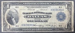 Series of 1918 $1 Federal Reserve Bank of Dallas Texas - Circulated - Picture 1 of 2