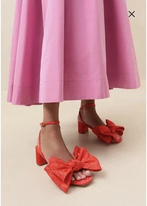 Loeffler Randall Carmen Satin Bow Sandals Block Heel Ankle Party Statement  8 B - Picture 1 of 12