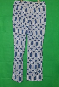 J. McLaughlin Kick Flare Pants Womens Medium Blue Geometric Pull On Preppy - Picture 1 of 10