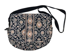 Vera Bradley Paisley Print Quilted Cotton Crossbody Messenger Bag Black Orange - Picture 1 of 7