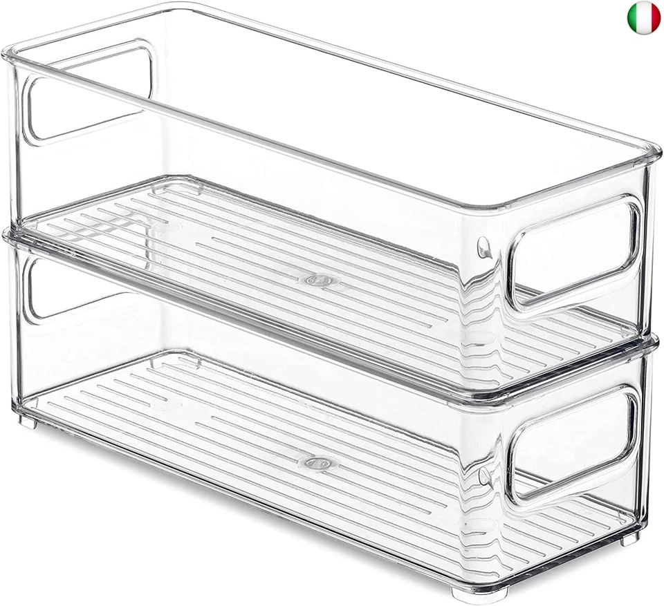 PIQIUQIU Set di 2 organizer per frigorifero, per dispensa, con manico, 25 x 9,5 - Immagine 1 di 4