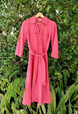 Vestido midi 100 % lino rojo coral 4 Charter Club cinturón costa cabaña núcleo boho Foto 1 de 4