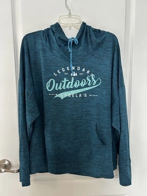 Cabela Lightweight Hoodie XL Kangaroo Pocket Drawstring Top Blue Stretch - Image 1 of 4
