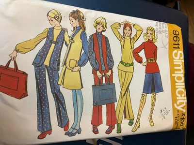 VTG Pattern SIMPLICITY #9611 yOUNG JR TEEN-SZ 11/12 SKIRT, TOP, PANTS,VEST,BAG - Image 1 of 2