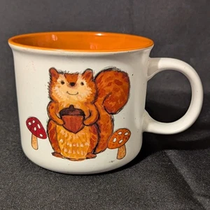 Sheffield Home 16oz Mug Squirrel w/ Acorn & Mushrooms White w/Orange Interior - Picture 1 of 6