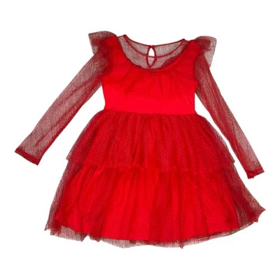 Vestido de fiesta rojo Beetlejuice para niñas XL 14 manga larga tul falda en capas nuevo con etiquetas Foto 1 de 4