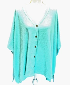 Soft Surroundings Damen Größe L/XL Patrice Button Down Top Aqua Splash Boxy NEU - Bild 1 von 5