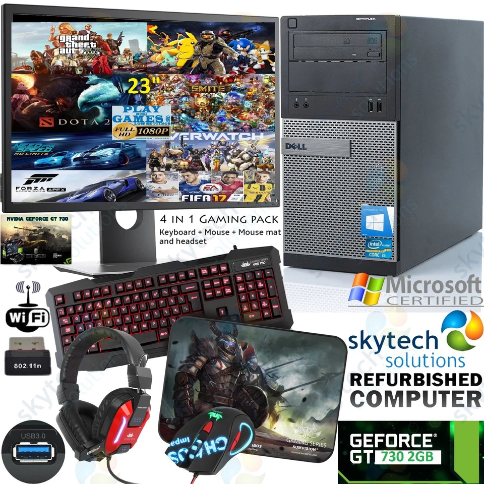 FAST GAMING TOWER PC CORE i7-2600 FULL SET COMPUTER GT 730 2GB HDMI 16GB 2TB SSD - Image 1 of 4
