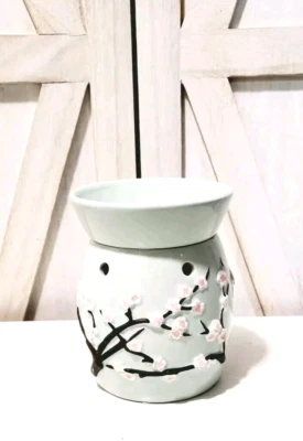 Calentador de cera Scentsy flor de cerezo tamaño completo con bombilla azul aguamarina asiático japonés Foto 1 de 4