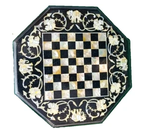 Marble Chess Board with Chess Pieces Christmas Gift, Fiance Gift With Wood Stand - Picture 1 of 13