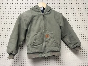 Vintage Carhartt Lined Hooded Jacket Youth Size 6 Faded Distressed Green - Picture 1 of 8