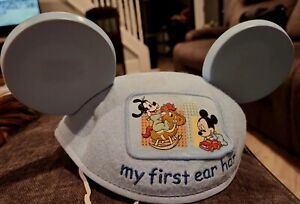 Vintage, Disney, Pluto And Mickey Infant, "First Ear Hat" Light Blue 