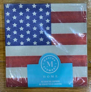 Martha Stewart Home 40 Cocktail American Flag Independence Day July 4th Napkins - Picture 1 of 1
